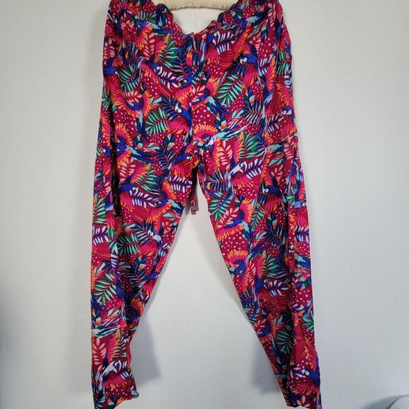 Island Collection Stella Parker Tropical Parrot Summer Pants Medium Pink New $54 - Picture 2 of 10